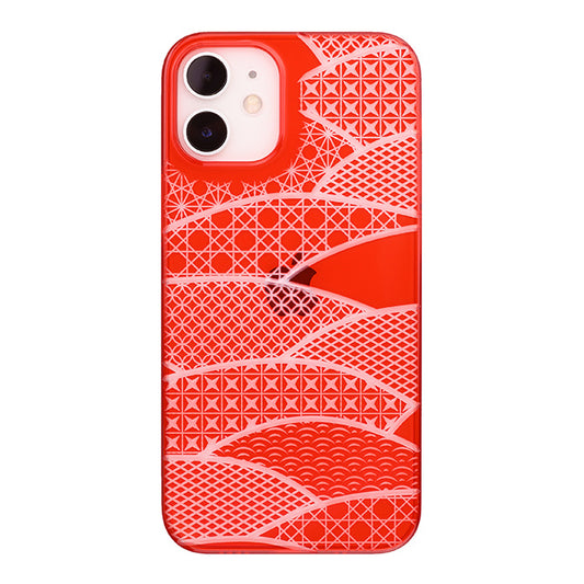 【Web限定】Air Jacket “kiriko” for iPhone12 mini 千代柄・扇 (紅)