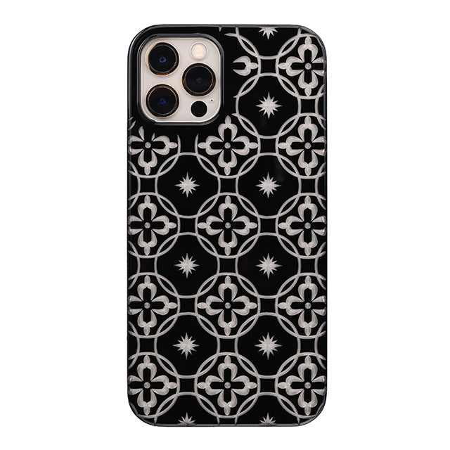 【Web限定】Air Jacket “kiriko” for iPhone12 / iPhone12 Pro 七宝に花十字 (ピアノブラック)