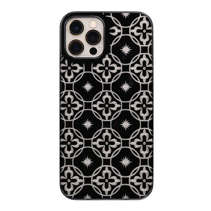 【Web限定】Air Jacket “kiriko” for iPhone12 / iPhone12 Pro 七宝に花十字 (ピアノブラック)