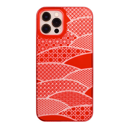 【Web限定】Air Jacket “kiriko” for iPhone12 / iPhone12 Pro 千代柄・扇 (紅)