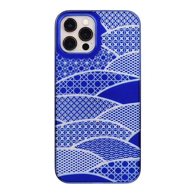 【Web限定】Air Jacket “kiriko” for iPhone12 / iPhone12 Pro 千代柄・扇 (瑠璃)