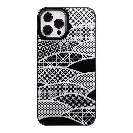 【Web限定】Air Jacket “kiriko” for iPhone12 Pro Max 千代柄・扇 (ピアノブラック)