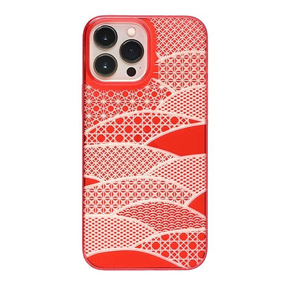 【Web限定】Air Jacket "kiriko" for iPhone 13 Pro Max 千代柄（扇） (紅)