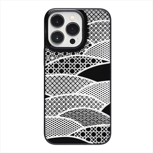 【Web限定】Air Jacket "kiriko" for iPhone 14 Pro 千代柄（扇）(ピアノブラック)