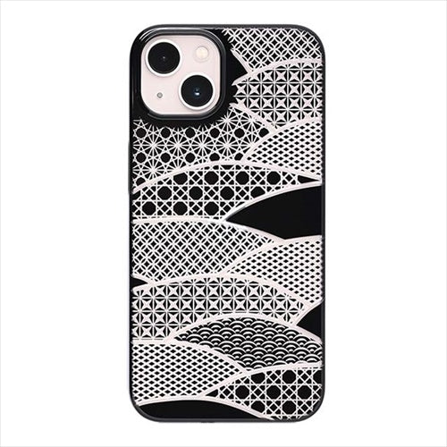 【Web限定】Air Jacket "kiriko" for iPhone 15 Plus 千代柄（扇）(ピアノブラック)