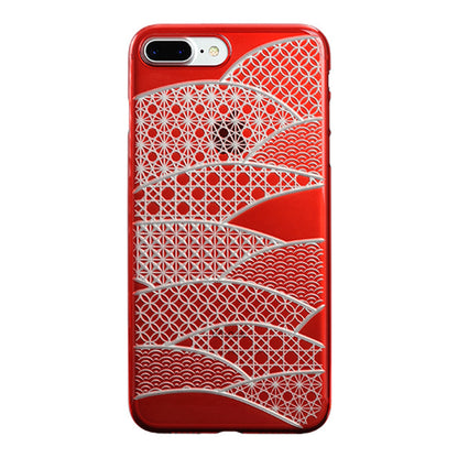 【Web限定】AIR JACKET ”kiriko” for iPhone8 Plus/7 Plus 千代柄・扇(紅)