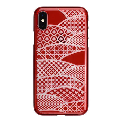 【Web限定】AIR JACKET ”kiriko” for iPhone X 千代柄・扇 (紅)