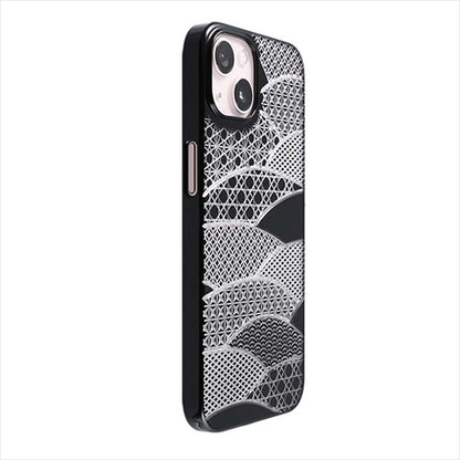 【Web限定】Air Jacket "kiriko" for iPhone 14 Plus 千代柄（扇）(ピアノブラック)