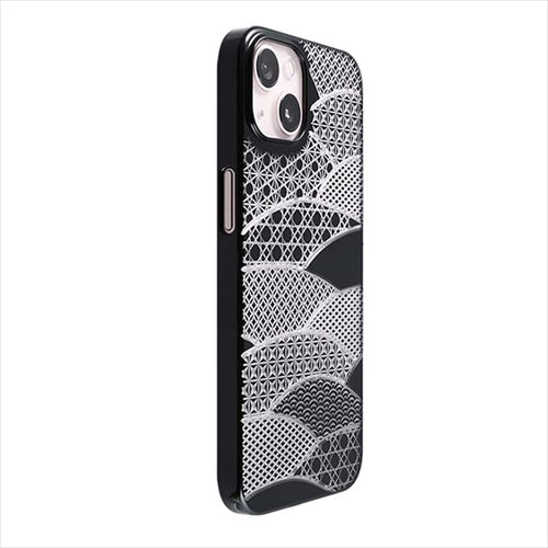 【Web限定】Air Jacket "kiriko" for iPhone 15 Plus 千代柄（扇）(ピアノブラック)