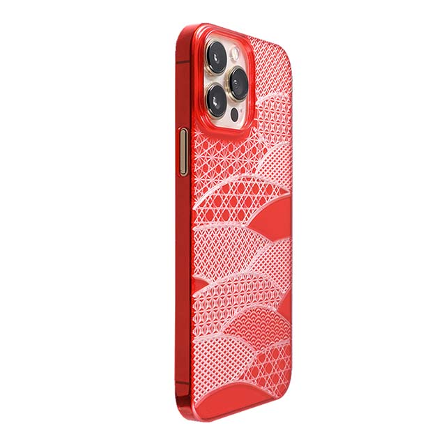 【Web限定】Air Jacket "kiriko" for iPhone 13 Pro Max 千代柄（扇） (紅)