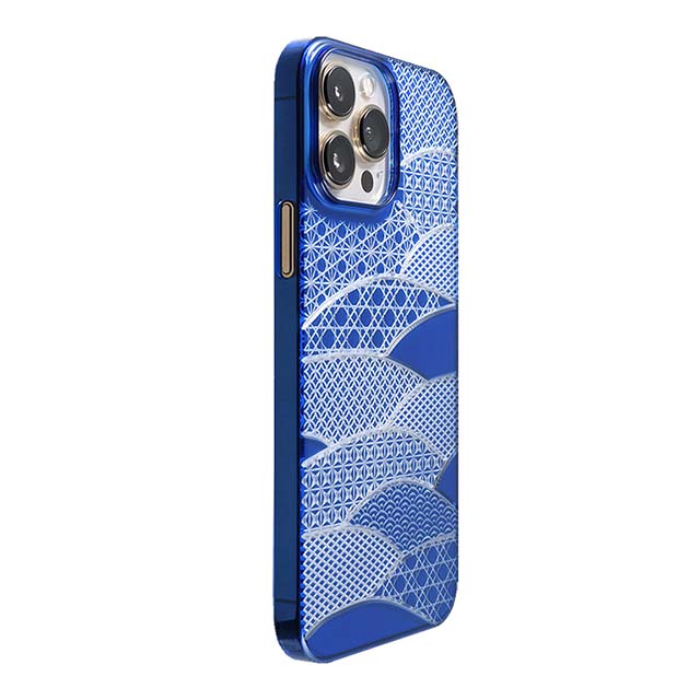 【Web限定】Air Jacket "kiriko" for iPhone 13 Pro Max 千代柄（扇） (瑠璃)