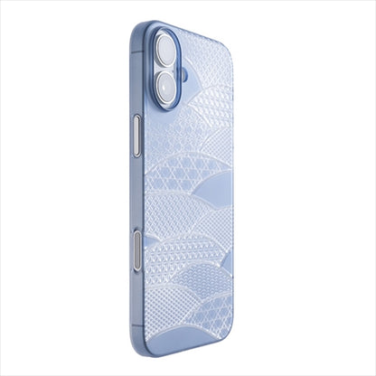 【Web限定】Air Jacket "kiriko" for iPhone 16 Plus  千代柄（扇）(クリアネイビー)