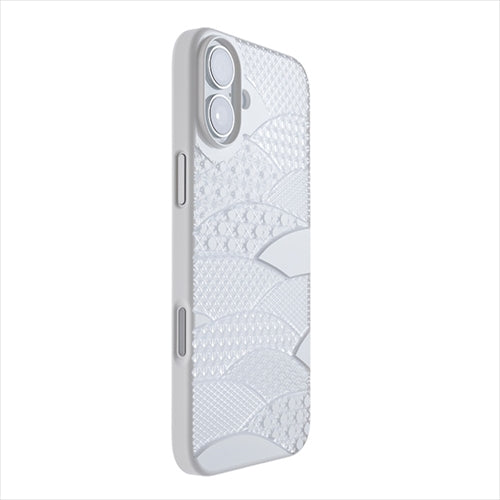 【Web限定】Air Jacket "kiriko" for iPhone 16 Plus  千代柄（扇）(ピュアホワイト)