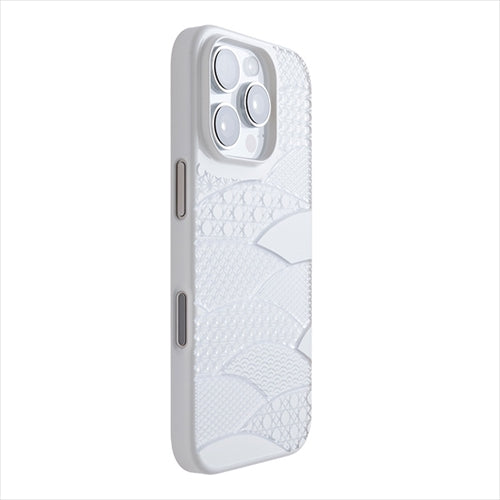 【Web限定】Air Jacket "kiriko" for iPhone 16 Pro 千代柄（扇）(ピュアホワイト)