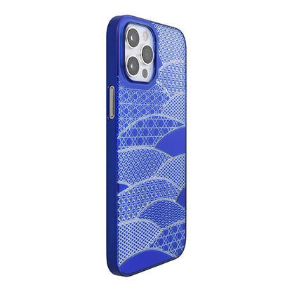 【Web限定】Air Jacket “kiriko” for iPhone12 Pro Max 千代柄・扇 (瑠璃)