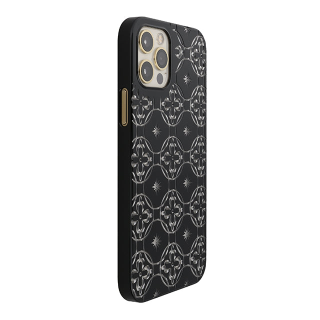 【Web限定】Air Jacket “kiriko” for iPhone12 / iPhone12 Pro 七宝に花十字 (ピアノブラック)