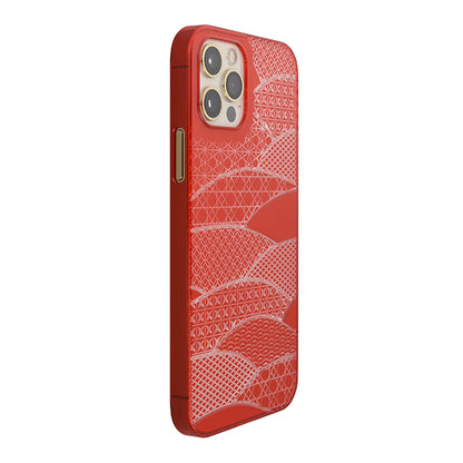 【Web限定】Air Jacket “kiriko” for iPhone12 / iPhone12 Pro 千代柄・扇 (紅)