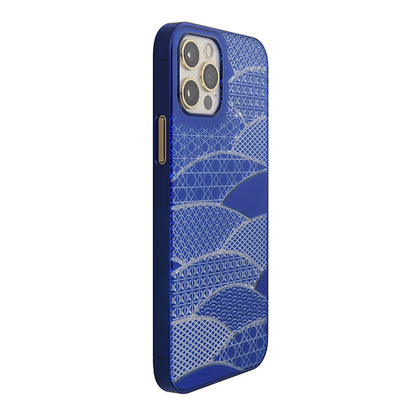 【Web限定】Air Jacket “kiriko” for iPhone12 / iPhone12 Pro 千代柄・扇 (瑠璃)