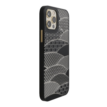 【Web限定】Air Jacket “kiriko” for iPhone12 / iPhone12 Pro 千代柄・扇 (ピアノブラック)