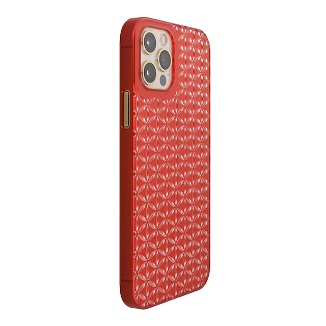 【Web限定】Air Jacket “kiriko” for iPhone12 / iPhone12 Pro 麻の葉つなぎ (紅)