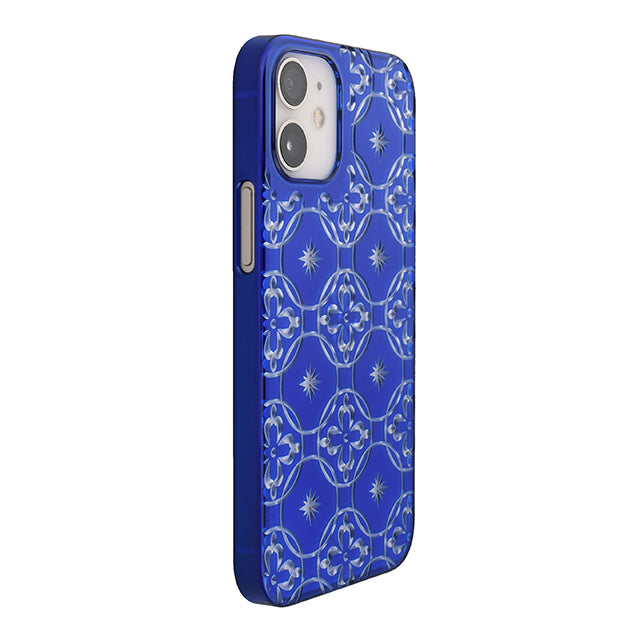 【Web限定】Air Jacket “kiriko” for iPhone12 mini 七宝に花十字 (瑠璃)