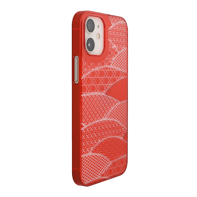 【Web限定】Air Jacket “kiriko” for iPhone12 mini 千代柄・扇 (紅)