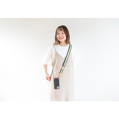 【WEB限定】P.S.SHOULDER STRAP【西陣織】 ぶどう唐草（鶸色）（縁ブラック）