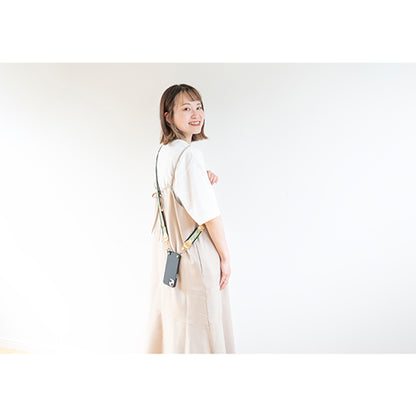 【WEB限定】P.S.SHOULDER STRAP【西陣織】 ぶどう唐草（鶸色）（縁ブラック）