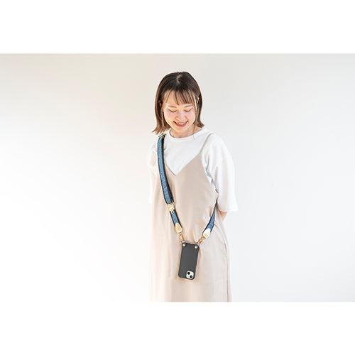 【WEB限定】P.S.SHOULDER STRAP【西陣織】 桐竹鳳凰（青色）（縁ブラック）