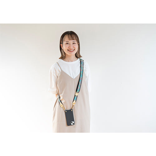 【WEB限定】P.S.SHOULDER STRAP【西陣織】 鳳凰唐草（翡翠色）（縁ブラック）