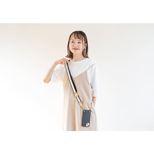 【WEB限定】P.S.SHOULDER STRAP【西陣織】 七宝（白色）（縁ブラック）