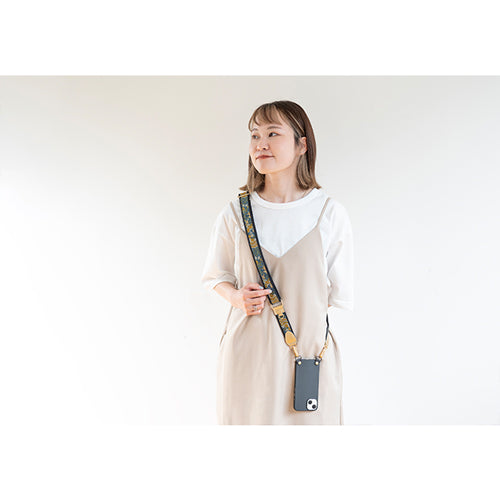 【WEB限定】P.S.SHOULDER STRAP【西陣織】 鳳凰唐草（紺色）（縁ブラック）