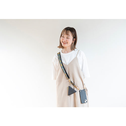 【WEB限定】P.S.SHOULDER STRAP【西陣織】 鳳凰唐草（紺色）（縁ブラック）