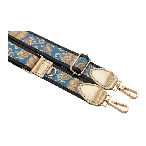 【WEB限定】P.S.SHOULDER STRAP【西陣織】 唐花唐草（青色）（縁ブラック）