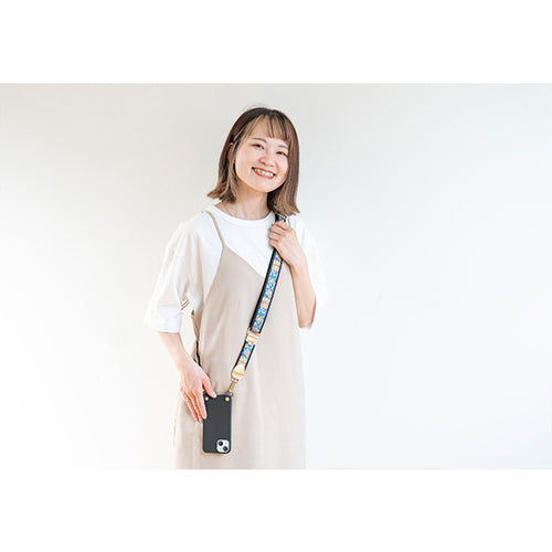 【WEB限定】P.S.SHOULDER STRAP【西陣織】 唐花唐草（青色）（縁ブラック）