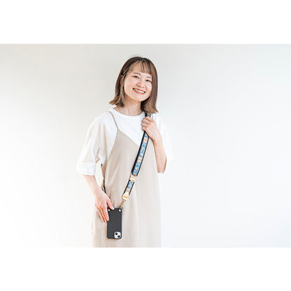 【WEB限定】P.S.SHOULDER STRAP【西陣織】 唐花唐草（青色）（縁ブラック）