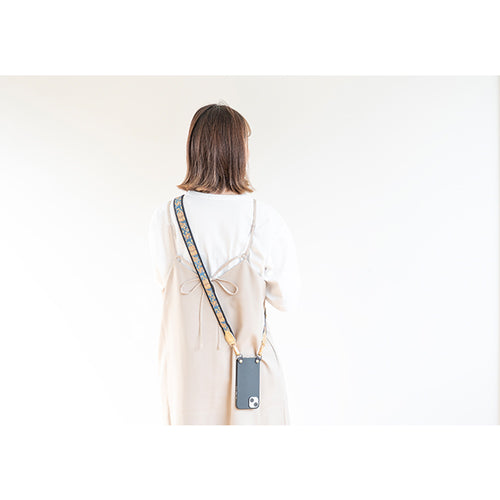 【WEB限定】P.S.SHOULDER STRAP【西陣織】 唐花唐草（青色）（縁ブラック）