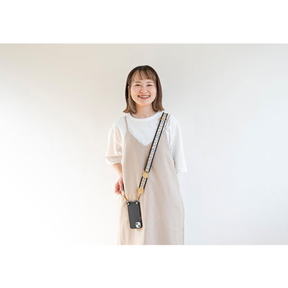 【WEB限定】P.S.SHOULDER STRAP【西陣織】 有職唐花（ベージュ）（縁ブラック）