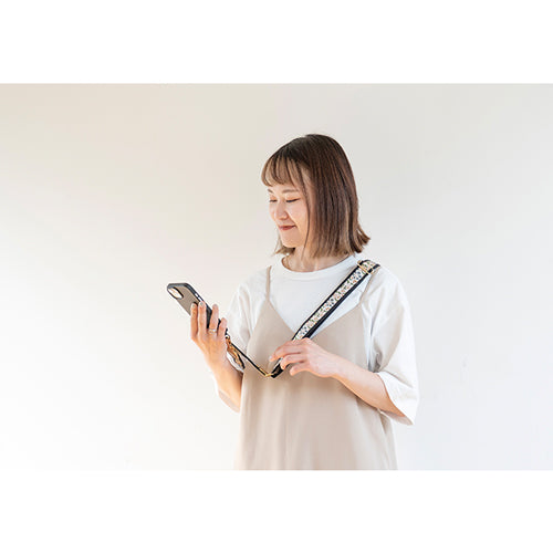 【WEB限定】P.S.SHOULDER STRAP【西陣織】 有職唐花（ベージュ）（縁ブラック）