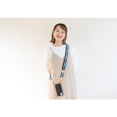 【WEB限定】P.S.SHOULDER STRAP【西陣織】 梅紋（紫色）（縁ブラック）