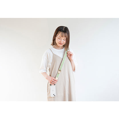 【WEB限定】P.S.SHOULDER STRAP【西陣織】 ぶどう唐草（鶸色）（縁ベージュ）