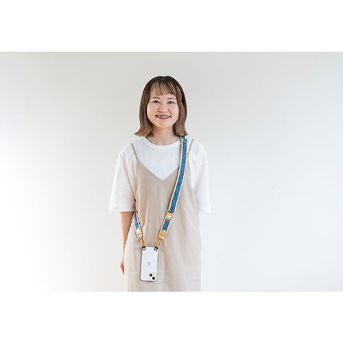 【WEB限定】P.S.SHOULDER STRAP【西陣織】 桐竹鳳凰（青色）（縁ベージュ）