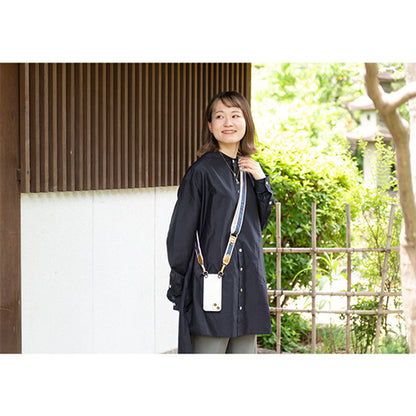 【WEB限定】P.S.SHOULDER STRAP【西陣織】 桐竹鳳凰（青色）（縁ベージュ）