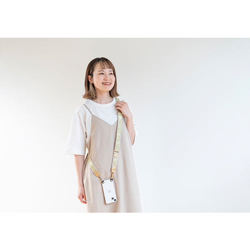 【WEB限定】P.S.SHOULDER STRAP【西陣織】 雪輪に唐草（青緑色）（縁ベージュ）