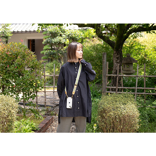 【WEB限定】P.S.SHOULDER STRAP【西陣織】 雪輪に唐草（青緑色）（縁ベージュ）