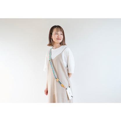 【WEB限定】P.S.SHOULDER STRAP【西陣織】 鳳凰唐草（翡翠色）（縁ベージュ）