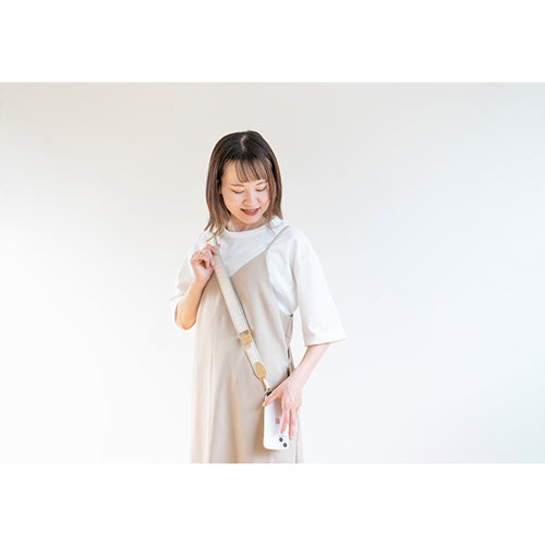 【WEB限定】P.S.SHOULDER STRAP【西陣織】 七宝（白色）（縁ベージュ）