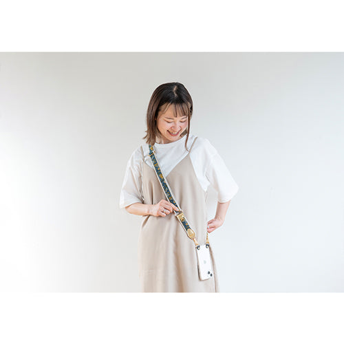 【WEB限定】P.S.SHOULDER STRAP【西陣織】 鳳凰唐草（紺色）（縁ベージュ）