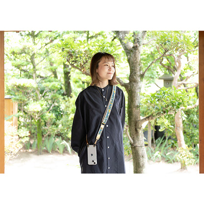 【WEB限定】P.S.SHOULDER STRAP【西陣織】 鳳凰唐草（紺色）（縁ベージュ）