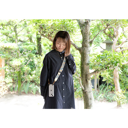 【WEB限定】P.S.SHOULDER STRAP【西陣織】 唐花唐草（青色）（縁ベージュ）